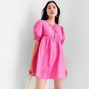 Puff Short Sleeve Drawcord Mini Dress